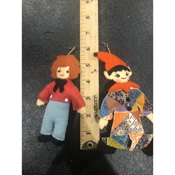 Vintage Handmade Christmas Ornaments Patchwork Elf And Child - Picture 3 of 6